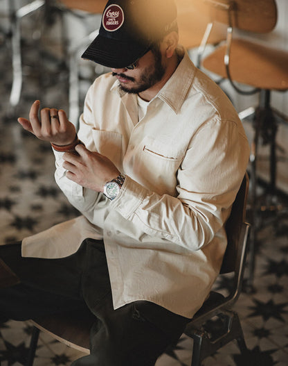 American Retro Cotton Shell Lapel Layered Men's Shirt - Harmony Gallery