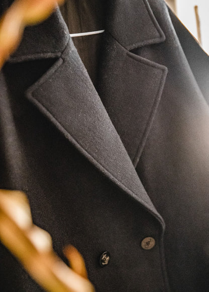 American Retro Heavy Woolen Black Loose Men's Coat - Harmony Gallery