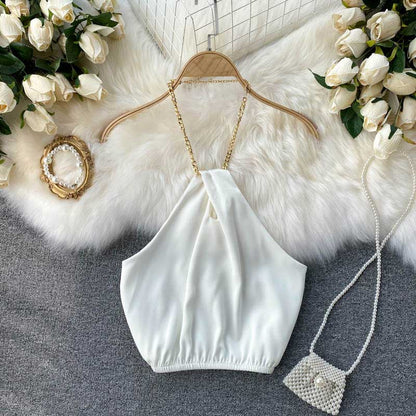 Celebrity Summer Chain Halter Camisole Women's Top - Harmony Gallery