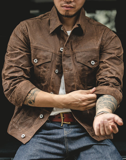Tooling American Retro Heavy Canvas Oil Wax Men's Coat - Harmony Gallery