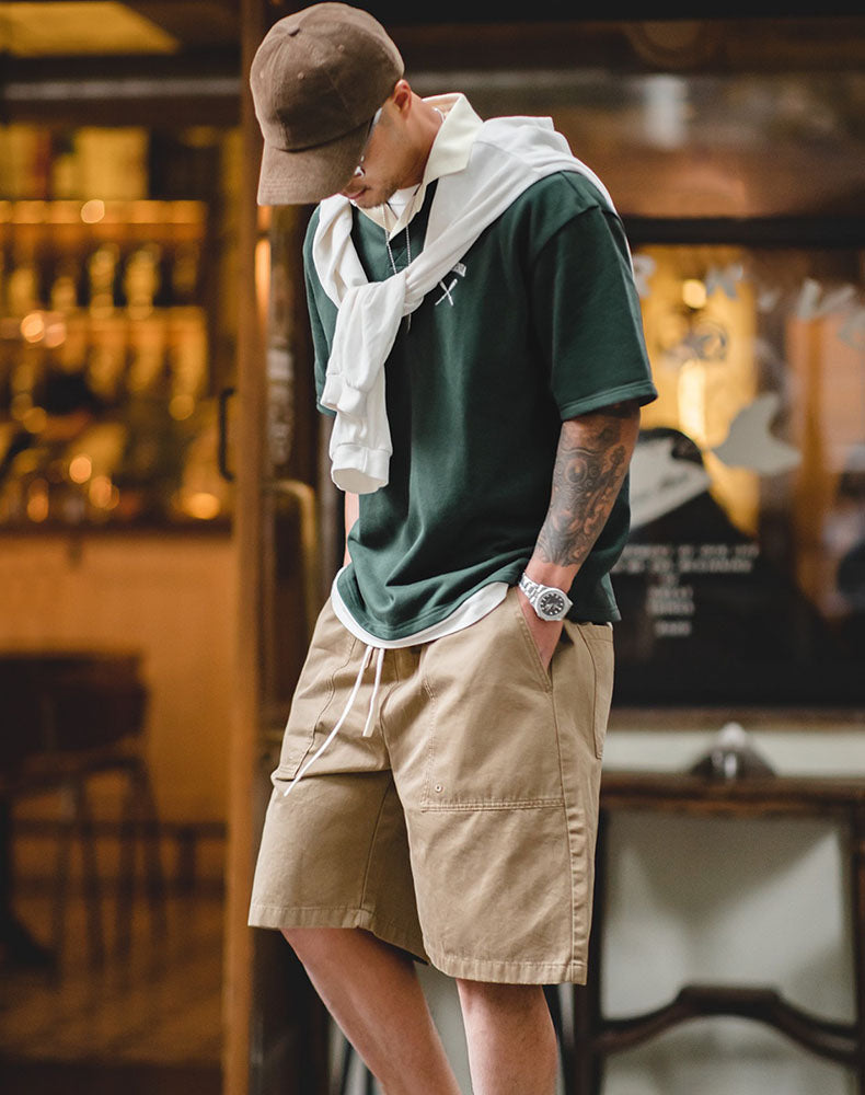 American Contrast Color Polo Loose Embroidery Men's T-Shirt - Harmony Gallery