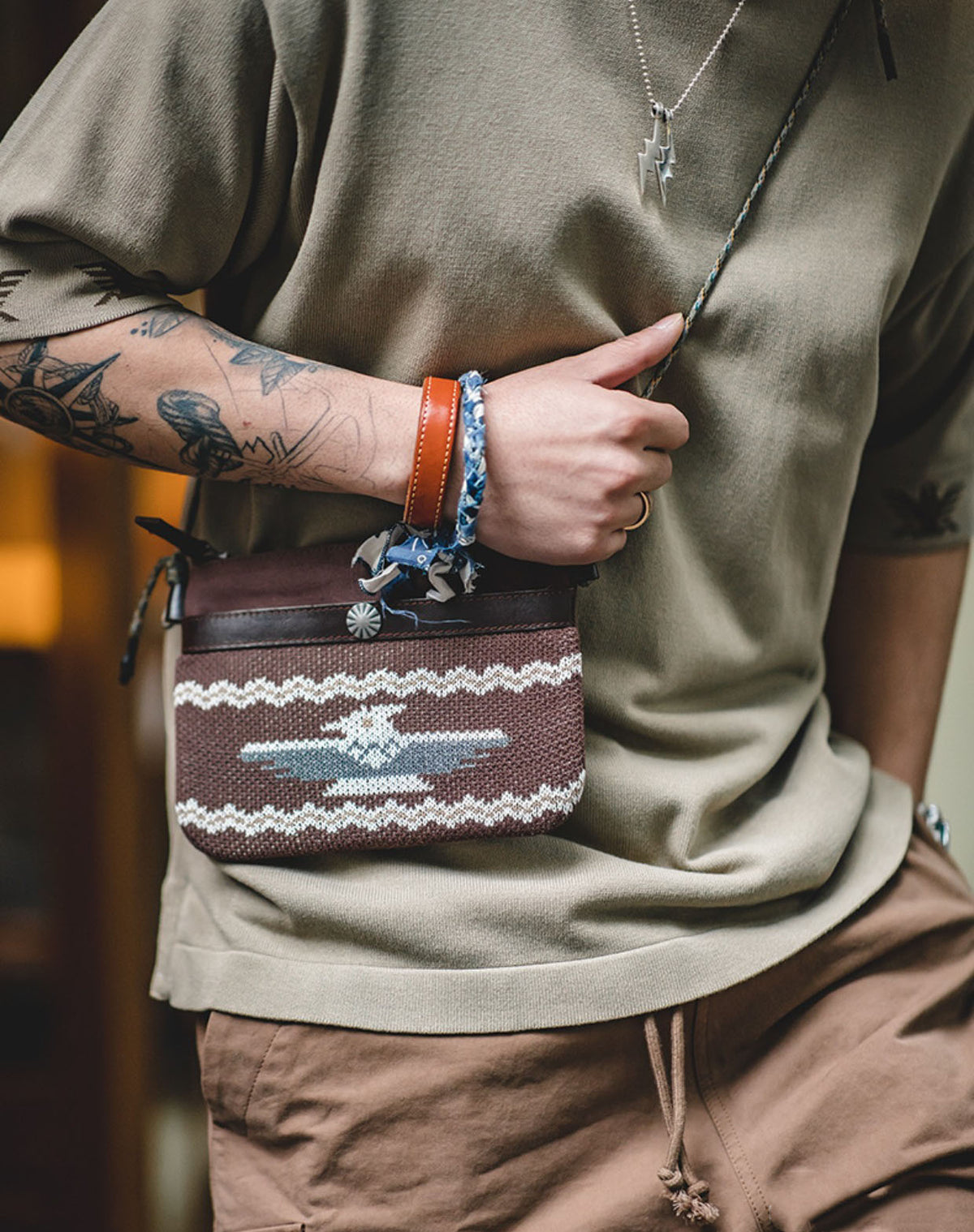 Tooling Retro One-Shoulder Cowhide Canvas Portable Men's Bag - Harmony Gallery