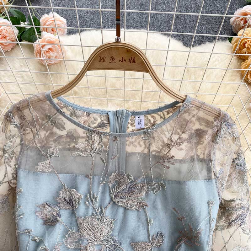Embroidery Summer Mesh Elegant High End Women's Dress - Harmony Gallery