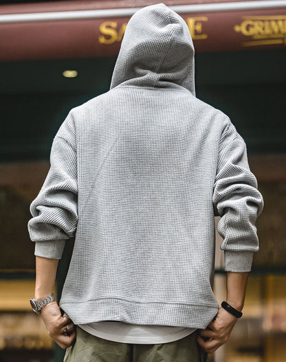 Tooling Retro Waffle Hooded Knit Sport Men's Cardigan - Harmony Gallery
