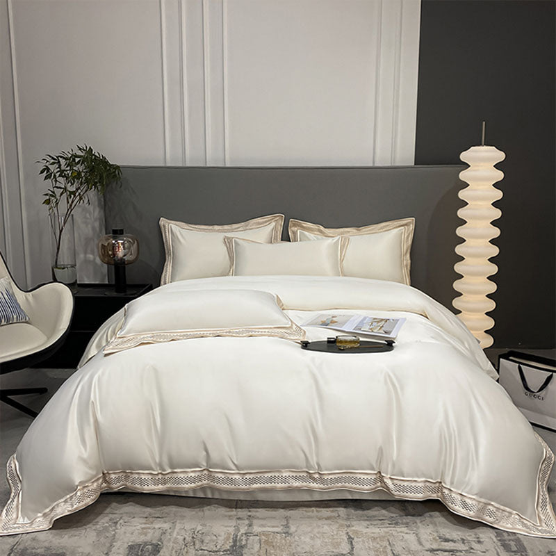 Luxury Simple Ice Silk Embroidery Pure Cotton Four-Piece Bed Set - Harmony Gallery