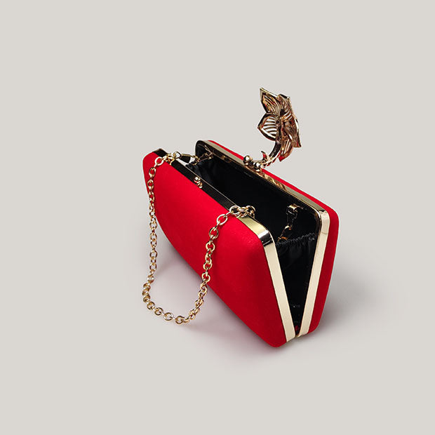 Bridal Evening Diamond Red Velvet Square Hand Bag - Harmony Gallery