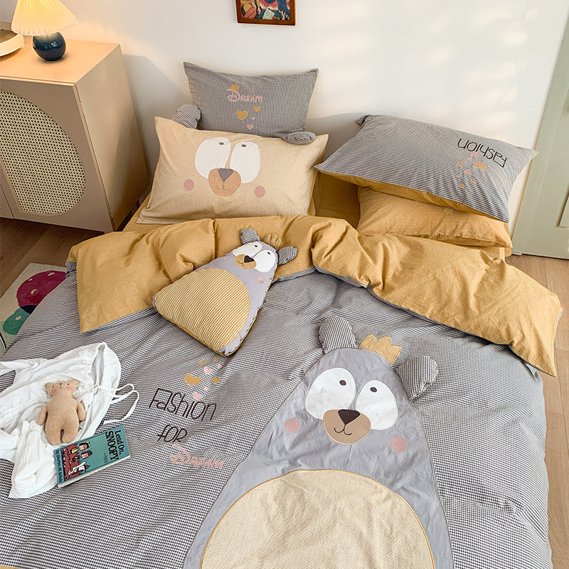 Washed Cotton Seven-Piece Cute Grandpa Bear Bed Set - Harmony Gallery