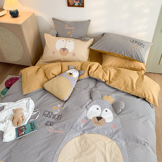 Washed Cotton Seven-Piece Cute Grandpa Bear Bed Set - Harmony Gallery