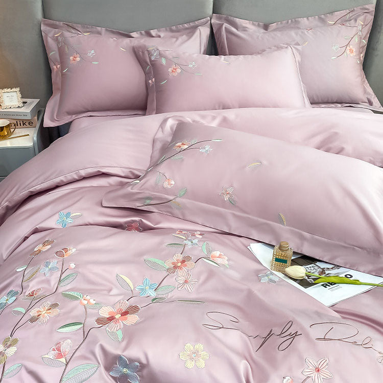 Spring & Summer Four-Piece Light Luxury Flower Embroidery Bed Set - Harmony Gallery