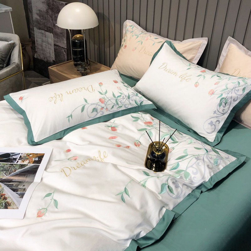 Pastoral Style plant Flower Embroidery Quilt Cover Bed Set - Harmony Gallery
