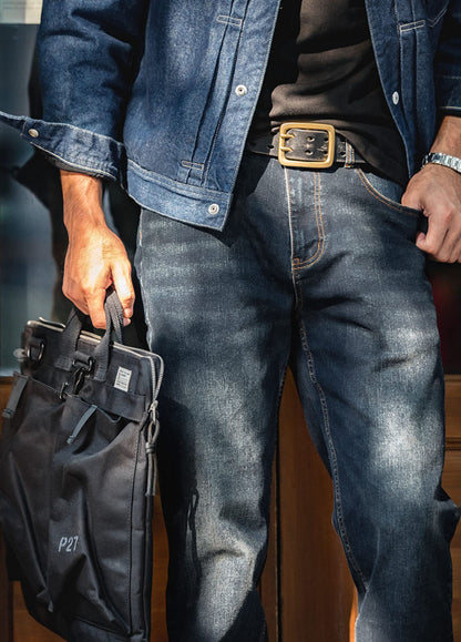 American Retro Denim Washed Straight Loose Men's Jeans - Harmony Gallery