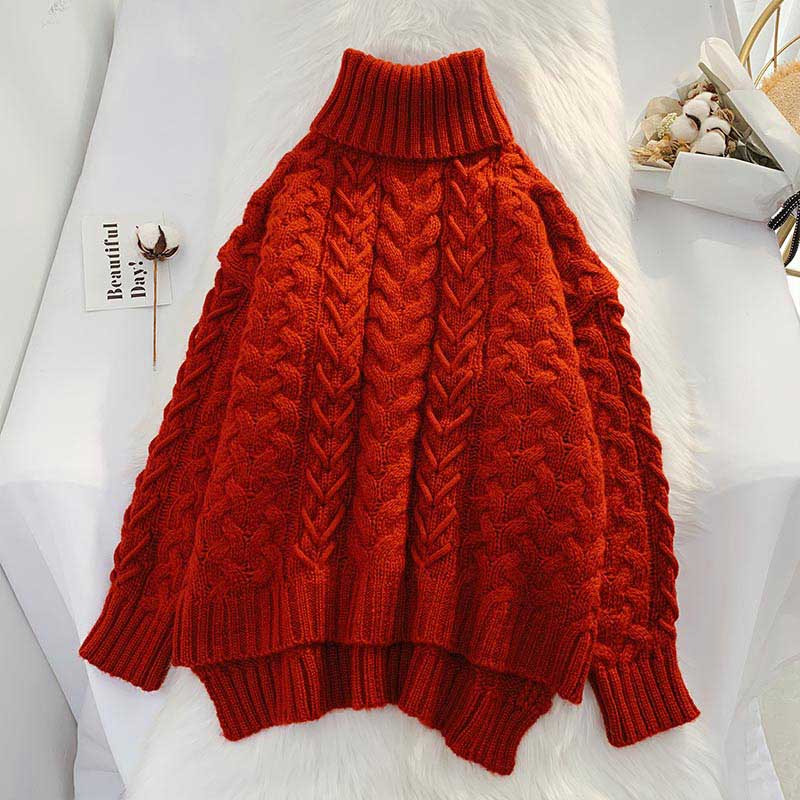 High-Neck Twist Loose Thread Outer Wear Women's Sweater - Harmony Gallery