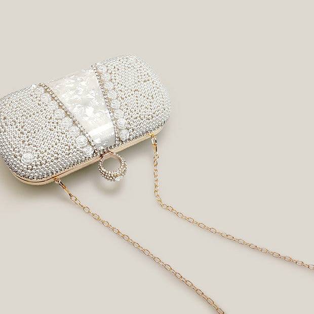 White Rose Diamond Pearl French Banquet Clutch Bag - Harmony Gallery