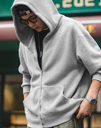 Tooling Retro Waffle Hooded Knit Sport Men's Cardigan - Harmony Gallery