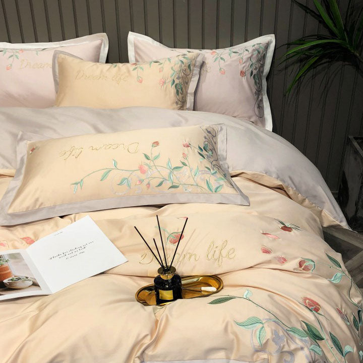 Pastoral Style plant Flower Embroidery Quilt Cover Bed Set - Harmony Gallery