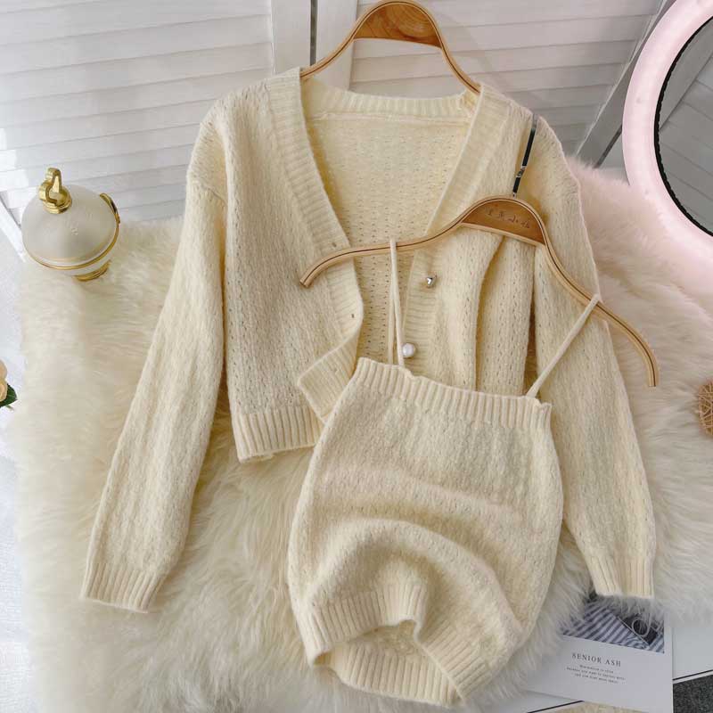 Casual Knitted Cardigan Camisole Trendy Sweater Women's Suit - Harmony Gallery