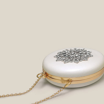 Trendy Rhinestone Round Diamond White Clutch Bag - Harmony Gallery