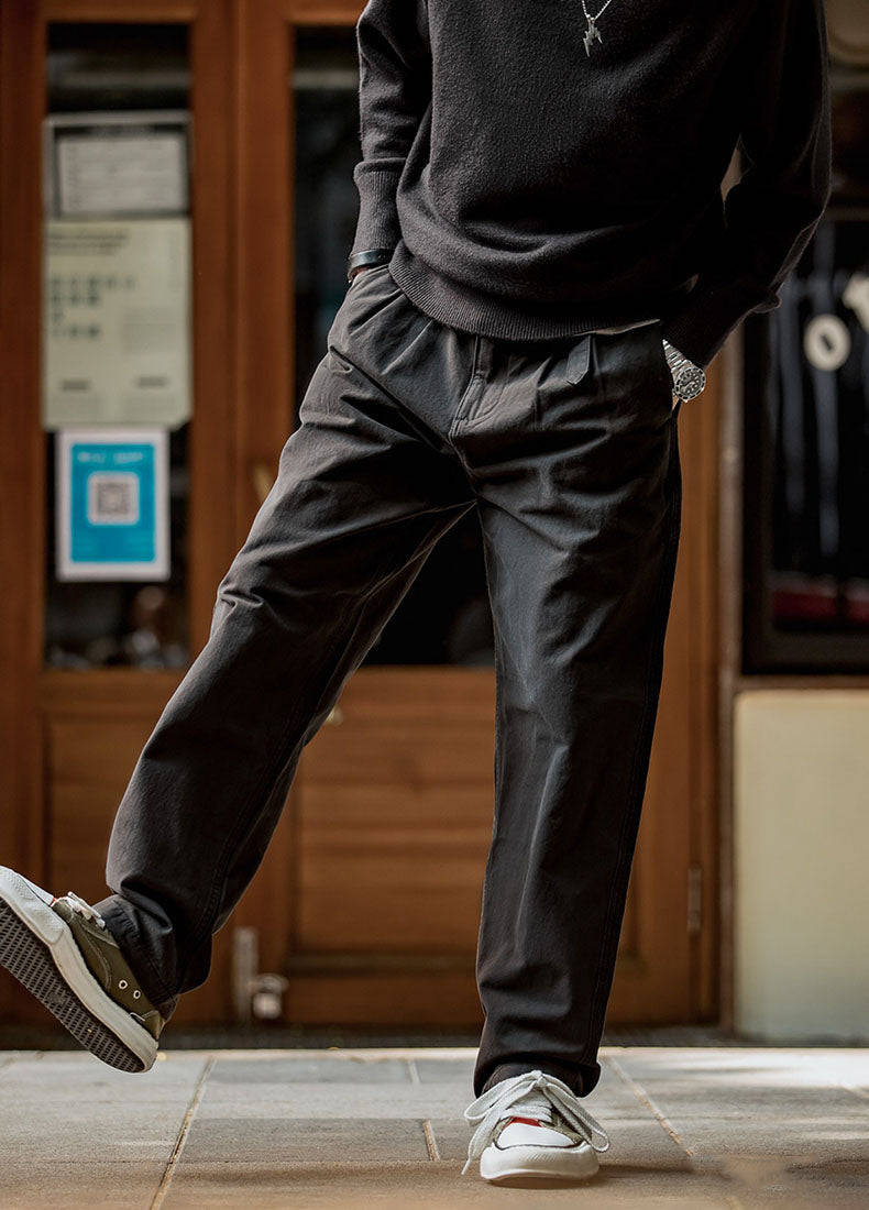 American Casual Cotton Double Pleated Loose Men's Trousers - Harmony Gallery