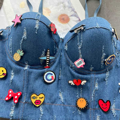 Hot American Fashionable All-Match Camisole Denim Crop Top - Harmony Gallery