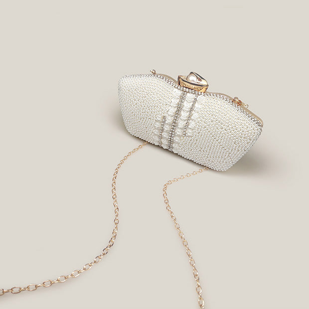 High-End Diamond Rose Pearl Chain Niche Design Clutch Bag - Harmony Gallery