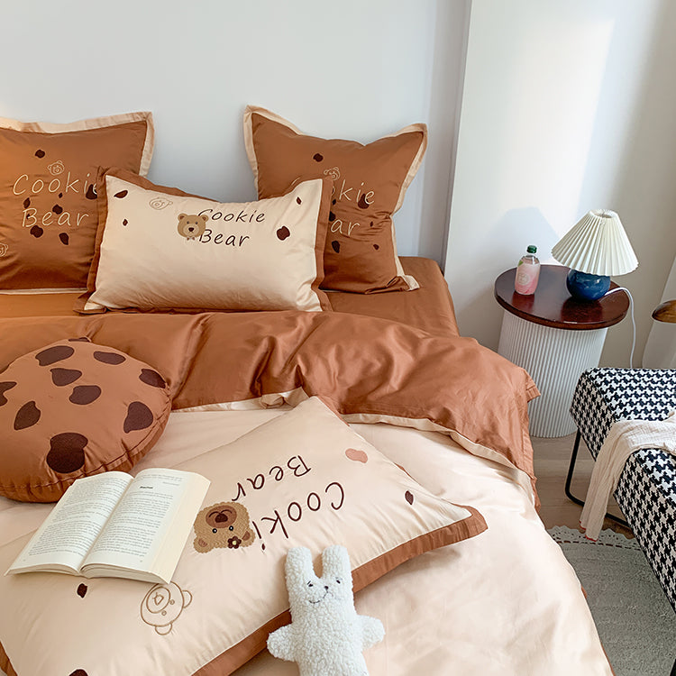 Six-Piece Embroidery Cute Cartoon Cookie Bear Bed Set - Harmony Gallery