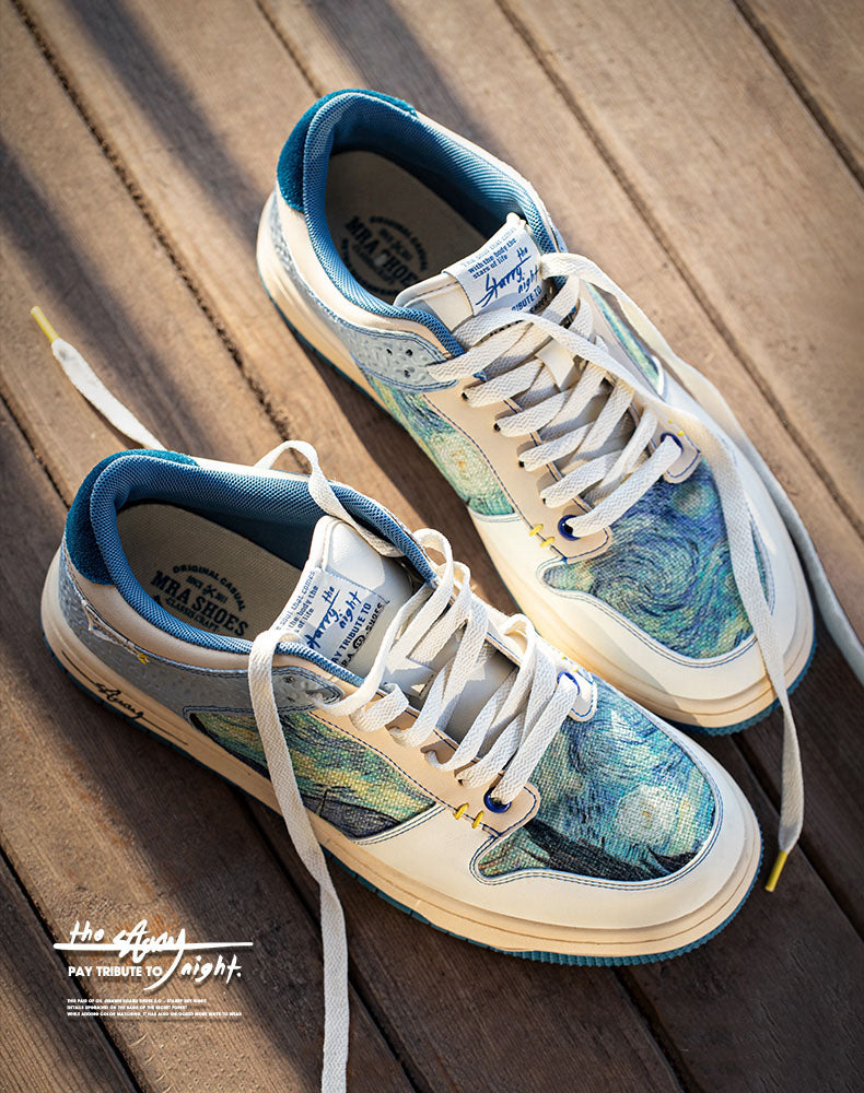 Retro Starry Night Painting Board Sports Unisex Casual Shoes - Harmony Gallery