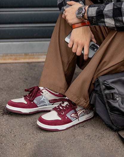 Retro Wine Red Graffiti Street Sports Men's Casual Shoes - Harmony Gallery