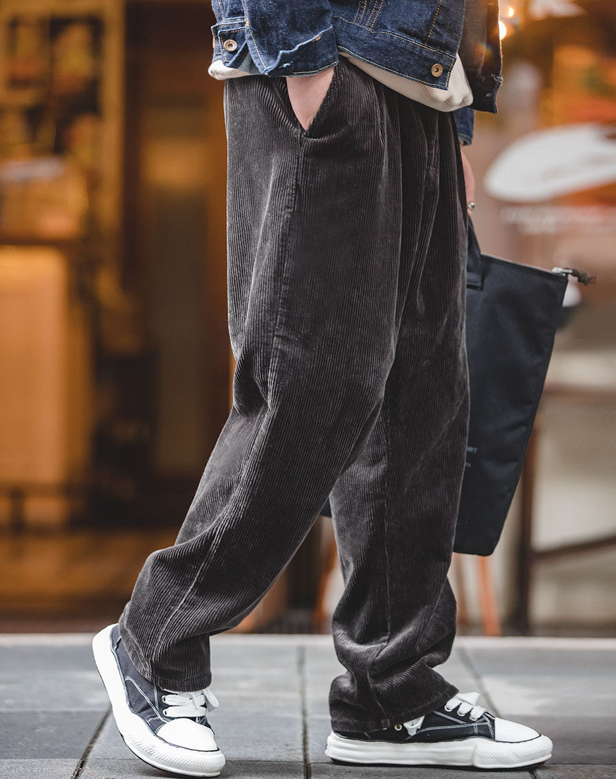 Retro Loose Corduroy Wide-Leg Straight Men's Trousers - Harmony Gallery
