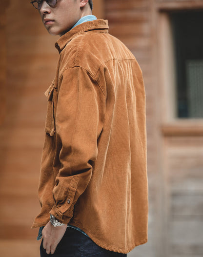 Retro Loose Casual Lapel Corduroy Jacket Men's Shirt - Harmony Gallery