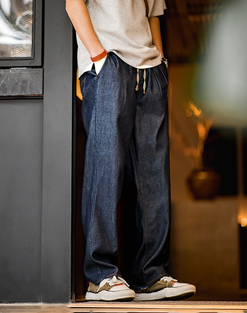 American Casual Denim Washed Raw Edge Straight Men's Jeans - Harmony Gallery