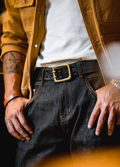 American Retro Black Denim Straight Original Color Men's Jeans - Harmony Gallery