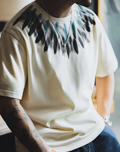 American Retro Feather Print  Loose Ethnic Men's T-Shirt - Harmony Gallery