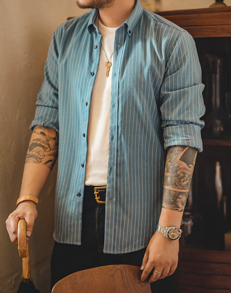American Retro Vertical Stripes Business Casual Men's Shirt - Harmony Gallery