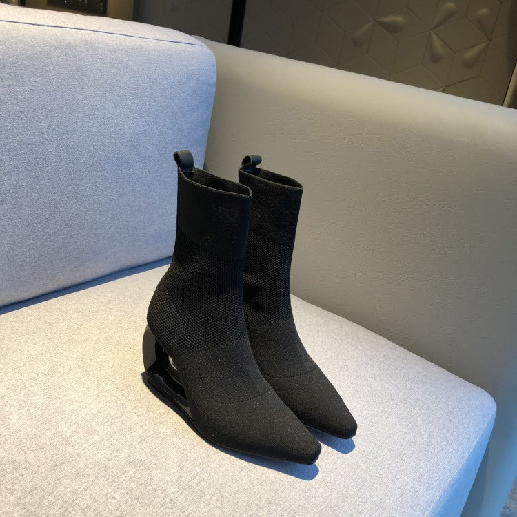 High-Heeled Celebrity Skinny Elastic Hollow Women's Boots - Harmony Gallery