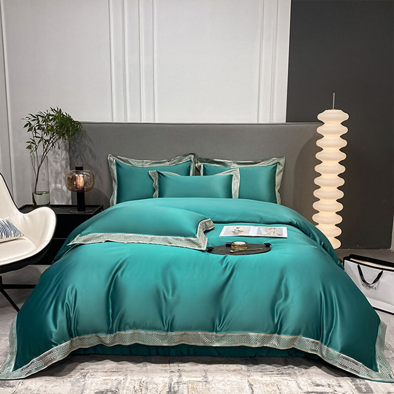 Luxury Simple Ice Silk Embroidery Pure Cotton Four-Piece Bed Set - Harmony Gallery