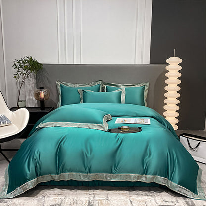 Luxury Simple Ice Silk Embroidery Pure Cotton Four-Piece Bed Set - Harmony Gallery
