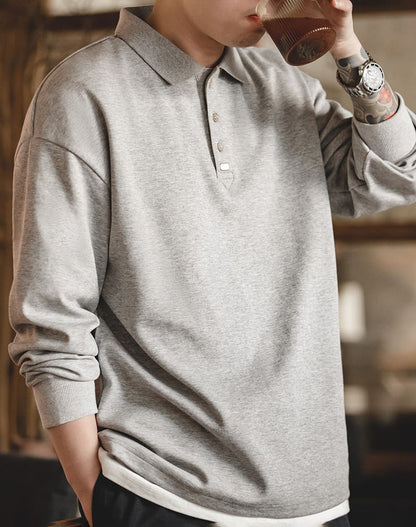 Retro Lapel Polo Loose Bottoming Long-Sleeved Men's Sweater - Harmony Gallery