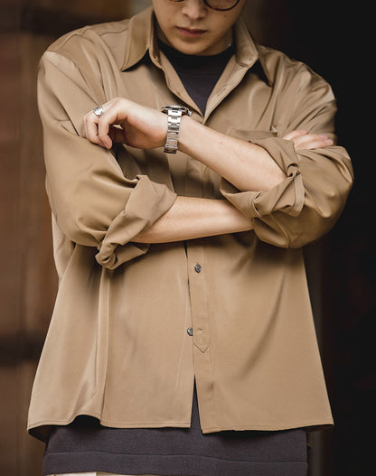 American Retro Satin Loose Ice Silk Drape Men's Shirt - Harmony Gallery