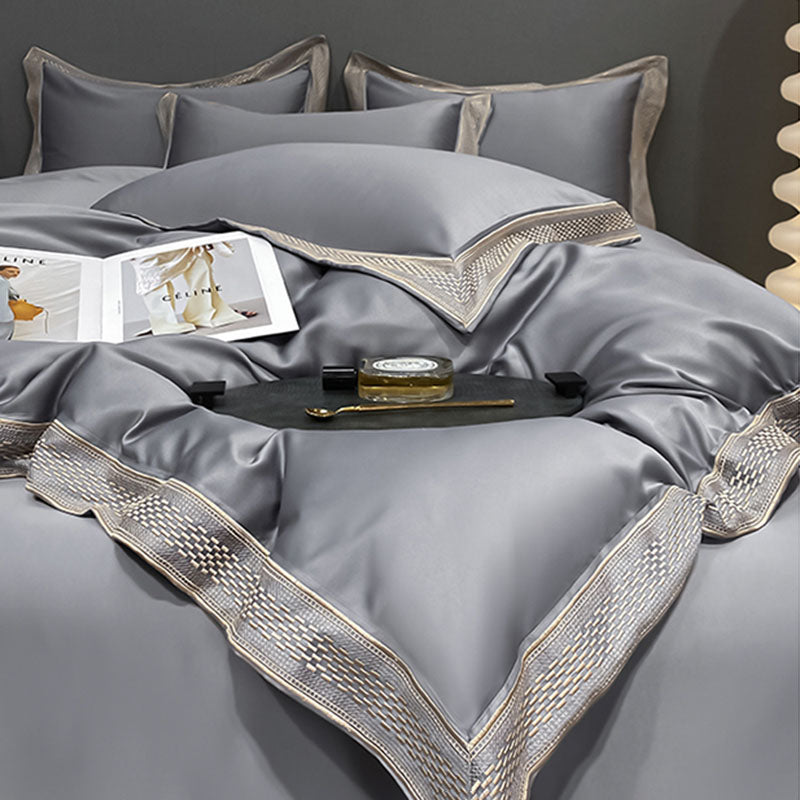 Luxury Simple Ice Silk Embroidery Pure Cotton Four-Piece Bed Set - Harmony Gallery