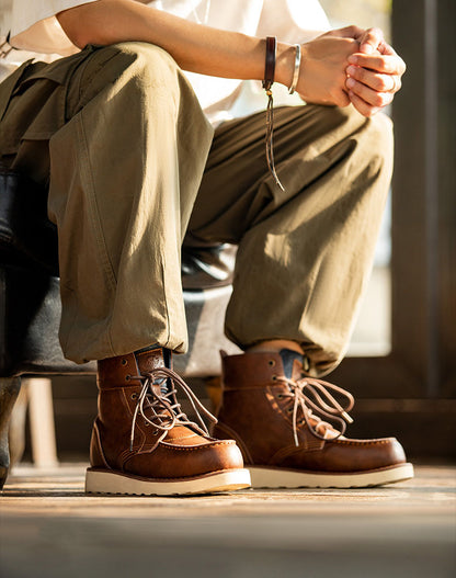 Retro British Denim High-Top Leather Martin Men's Boot - Harmony Gallery