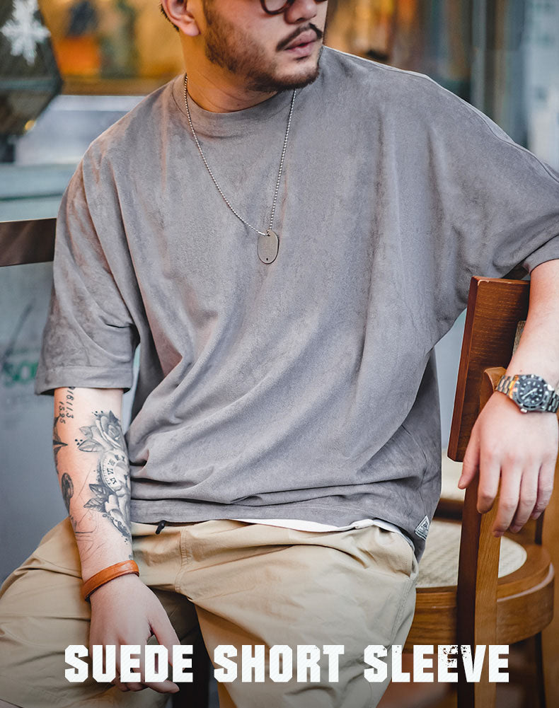 Tooling Retro Faux Suede Loose Soft Waxy Breathable Men's T-Shirt - Harmony Gallery