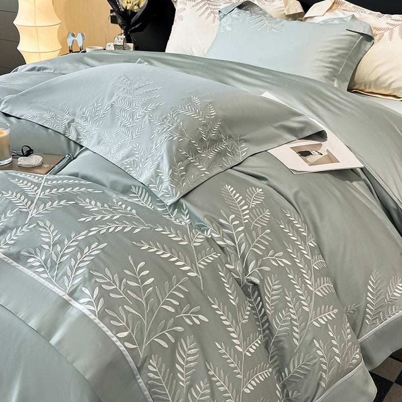 Long-Staple Embroidery Four-Piece Wide-Edged Solid Color Bed Set - Harmony Gallery