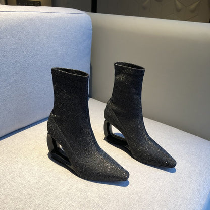 High-Heeled Celebrity Skinny Elastic Hollow Women's Boots - Harmony Gallery