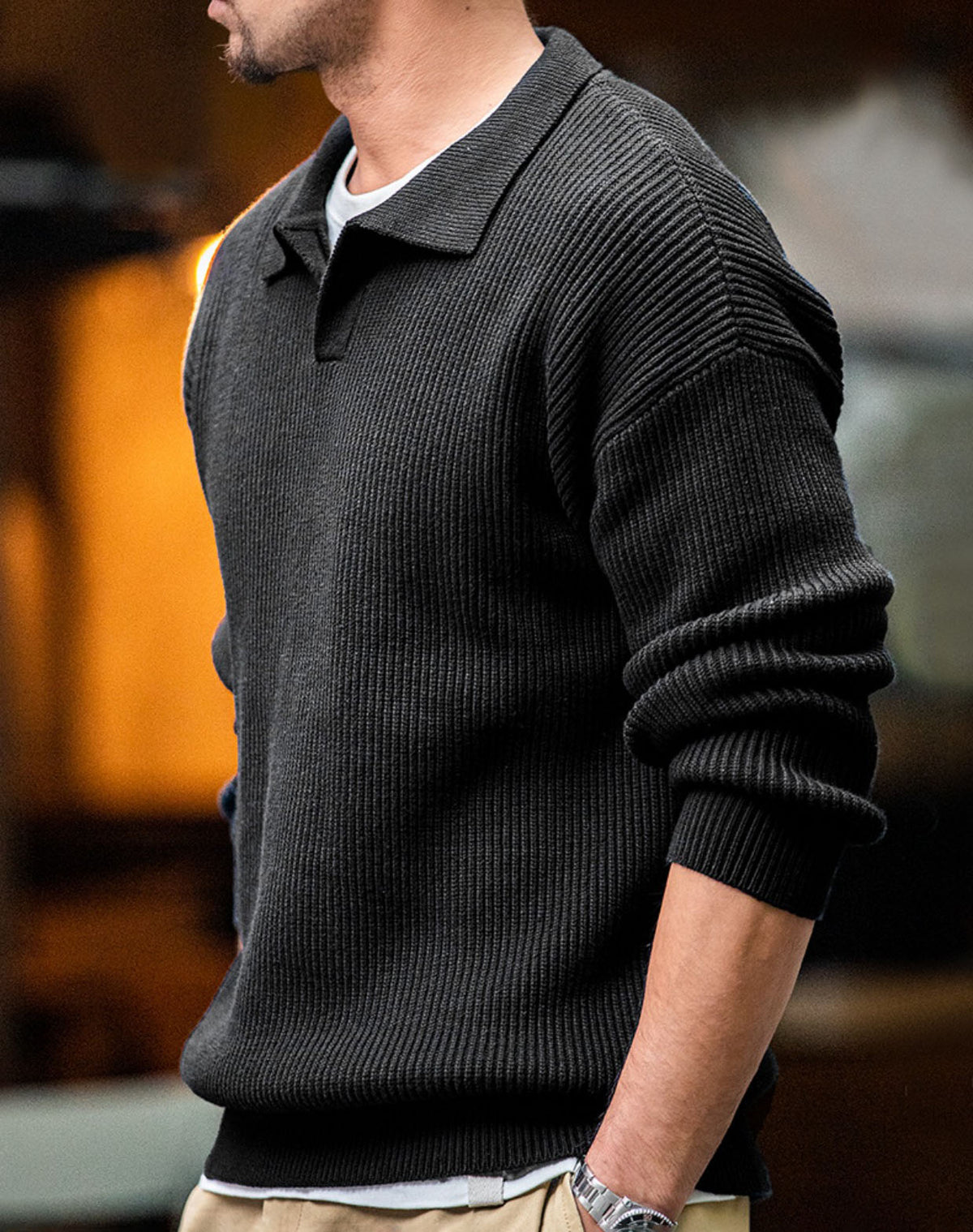 American Lapel Polo Loose Pullover Knitted Men's Sweater - Harmony Gallery
