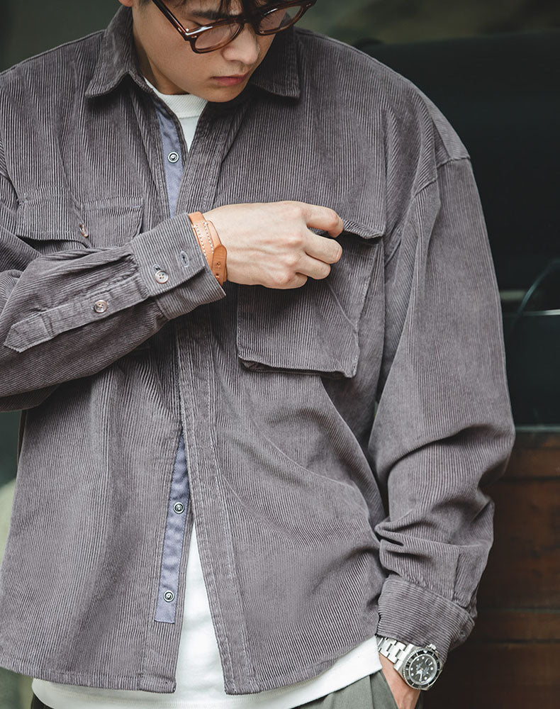 Retro Loose Casual Lapel Corduroy Jacket Men's Shirt - Harmony Gallery