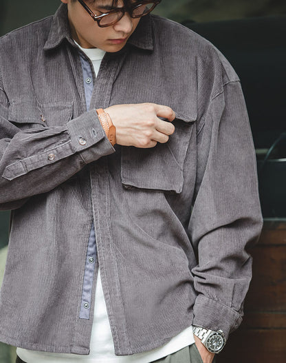 Retro Loose Casual Lapel Corduroy Jacket Men's Shirt - Harmony Gallery