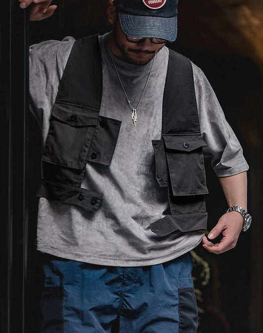 Retro Casual Sleeveless Vest Pocket Layered Men's Waistcoat Bag - Harmony Gallery