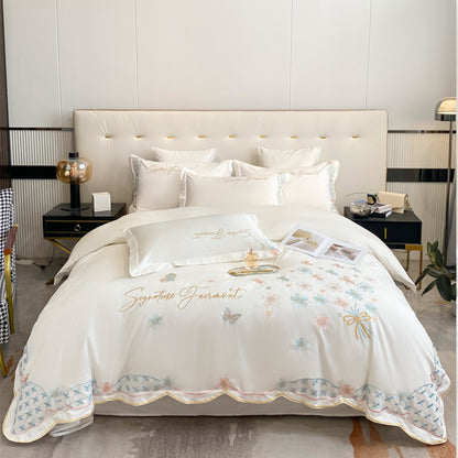 Summer Washed Ice Silk Embroidery Four-Piece Bed Set - Harmony Gallery