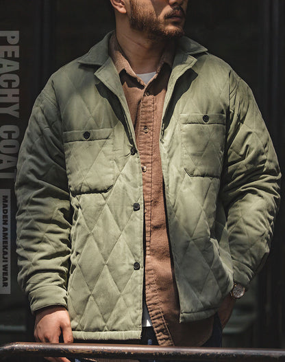 American Retro Diamond Cotton Thickened Warm Peach Men's Jacket - Harmony Gallery