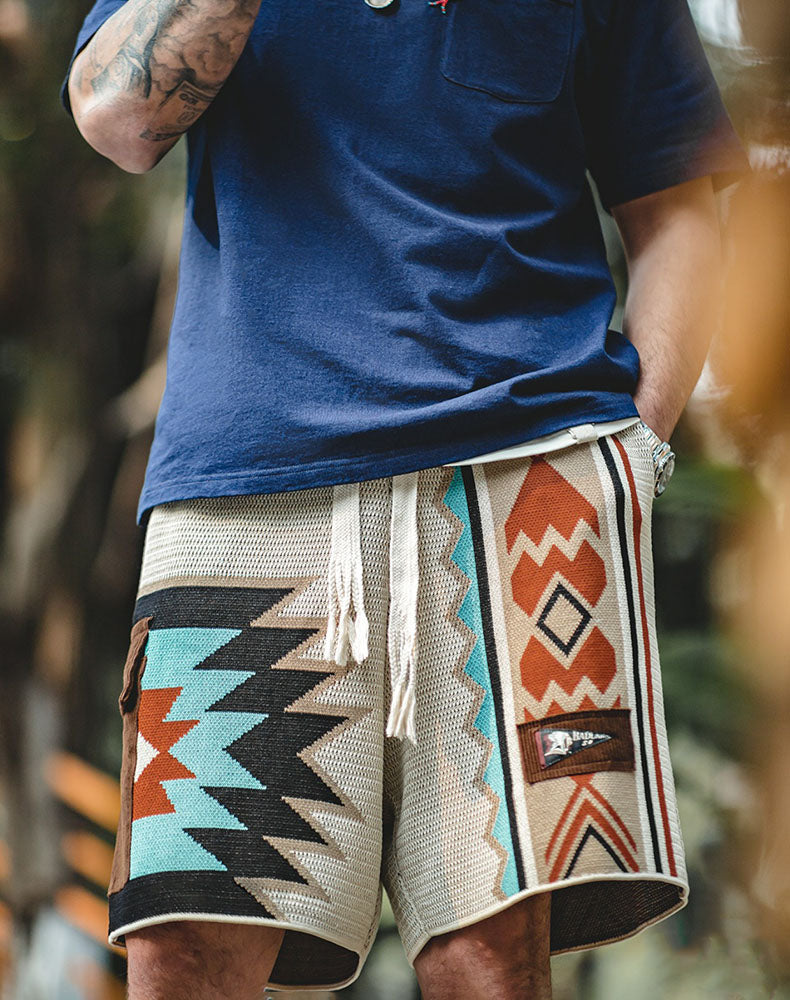 American Navajo Knit Contrast Color Beach Men's Shorts - Harmony Gallery